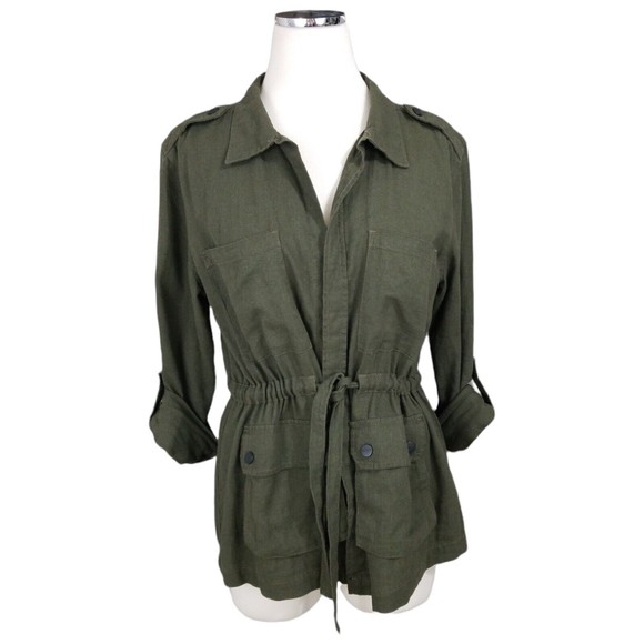 Sanctuary Women's Day Trip Cropped Linen Jacket Military Olive Green Medium - Picture 2 of 11